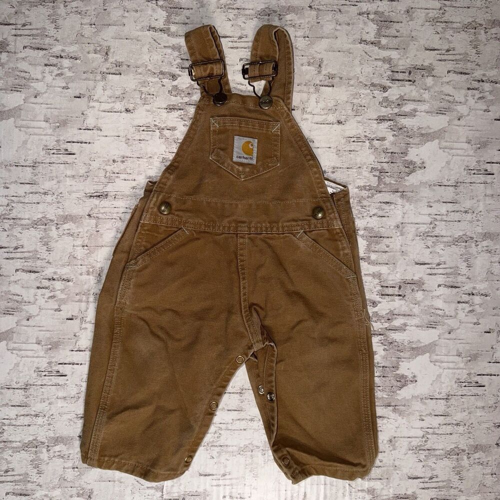 Carhartt Brown Duck Canvas Overalls 12 Months Baby Toddler Bib Snap Leg USA